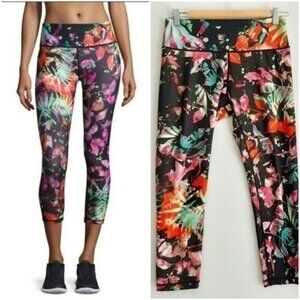 NANETTE LEPORE Splash Palm Smoothie Capri Gym / Workout Leggings Sz M Flawed